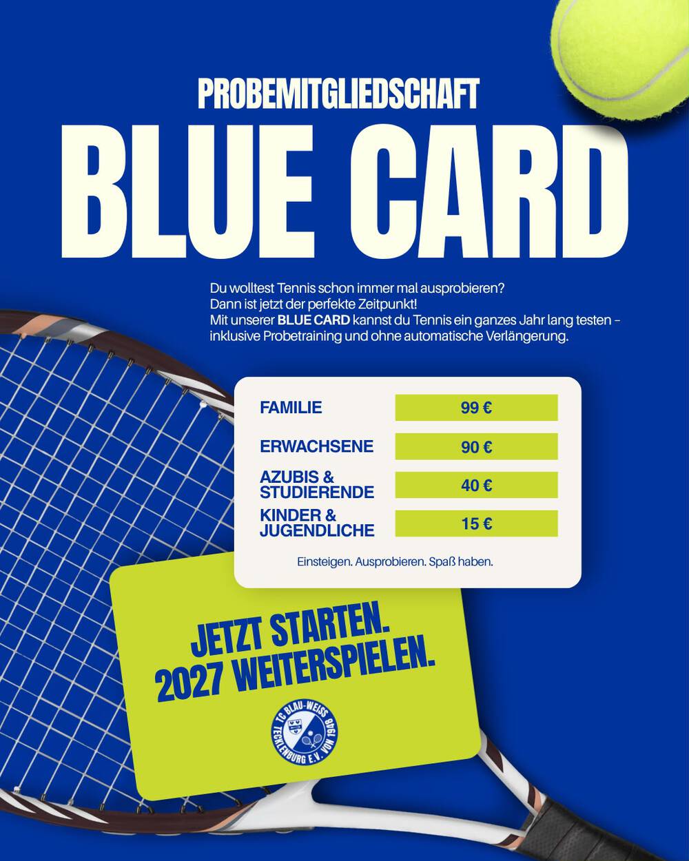 BLUE CARD - Unser Schnupper-Angebot geht weiter !